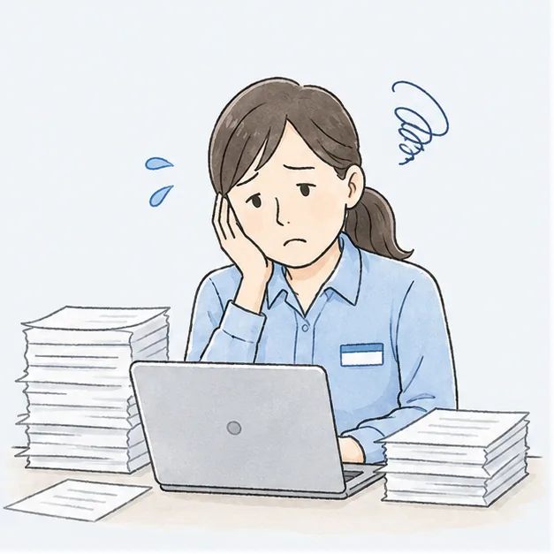 シフト作成に時間がかかり悩む現場担当者のイラスト