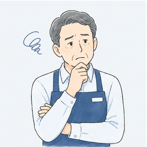 経験や勘への依存に悩む店長のイラスト